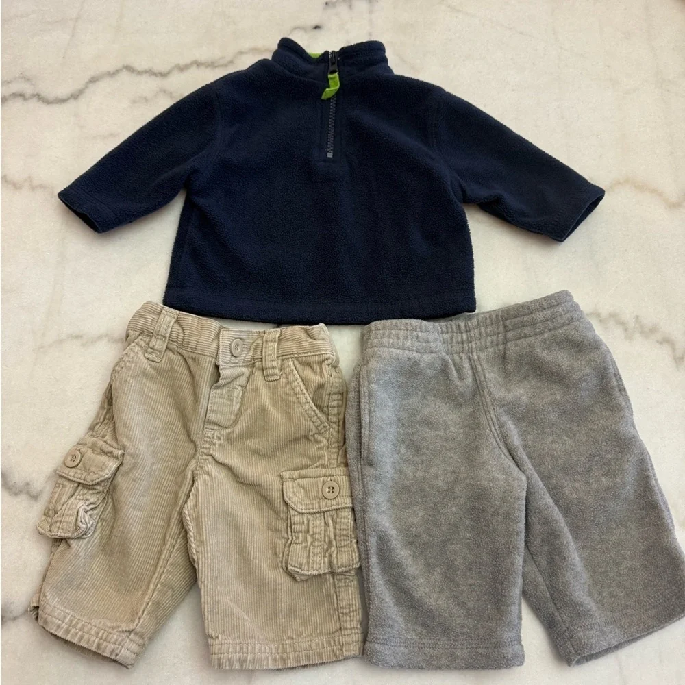 Koala Kids Navy and Green Pullover with Tan and Gray Shorts